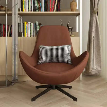 Red Brown Leather Flared-Arm Stick-Base Accent Chair — Light Gray/ Orange / Microfiber Leather