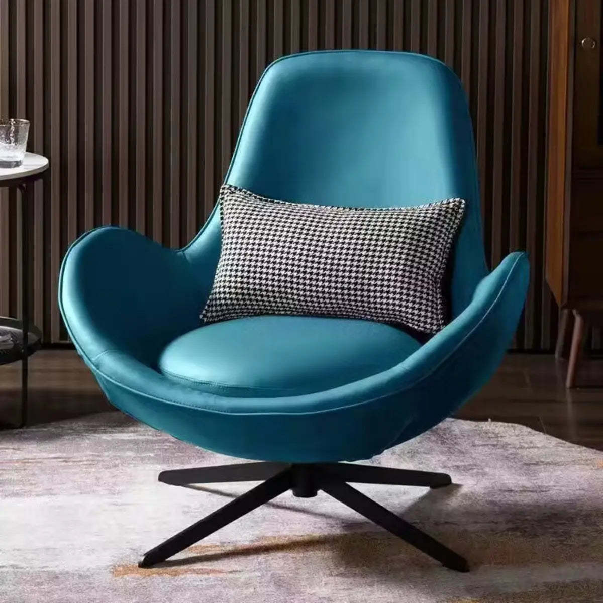Red Brown Leather Flared-Arm Stick-Base Accent Chair — Light Gray-White / Anti Cat Scratch Leather