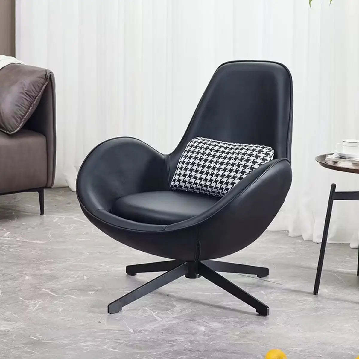 Red Brown Leather Flared-Arm Stick-Base Accent Chair — Black / Microfiber Leather