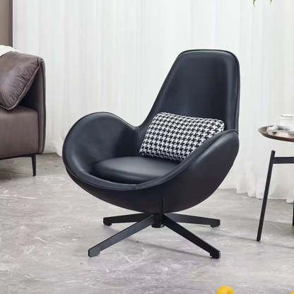 Red Brown Leather Flared-Arm Stick-Base Accent Chair — Black / Microfiber Leather