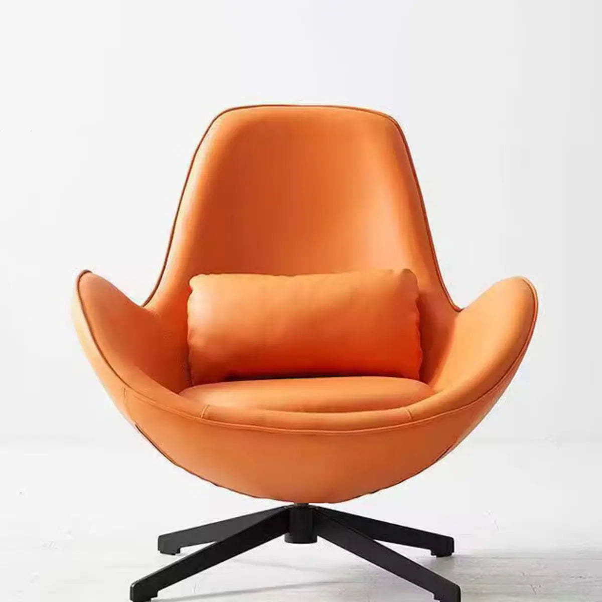 Red Brown Leather Flared-Arm Stick-Base Accent Chair — Blue / Microfiber Leather