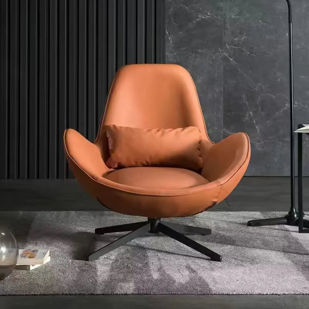 Red Brown Leather Flared-Arm Stick-Base Accent Chair — Coffee / Microfiber Leather