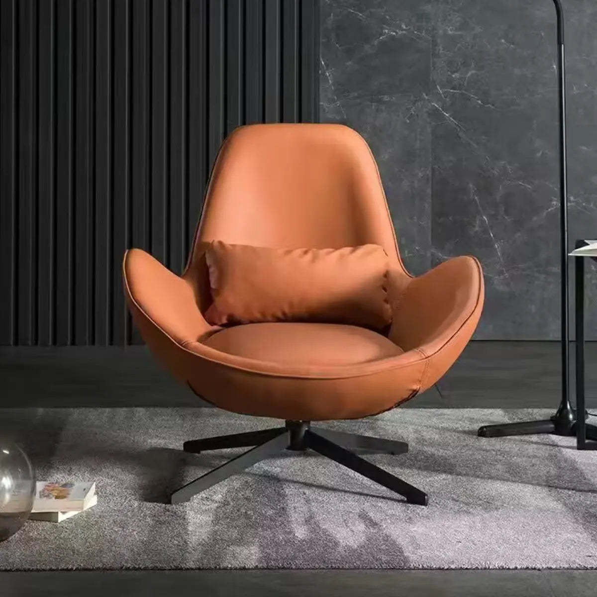 Red Brown Leather Flared-Arm Stick-Base Accent Chair — Coffee / Microfiber Leather