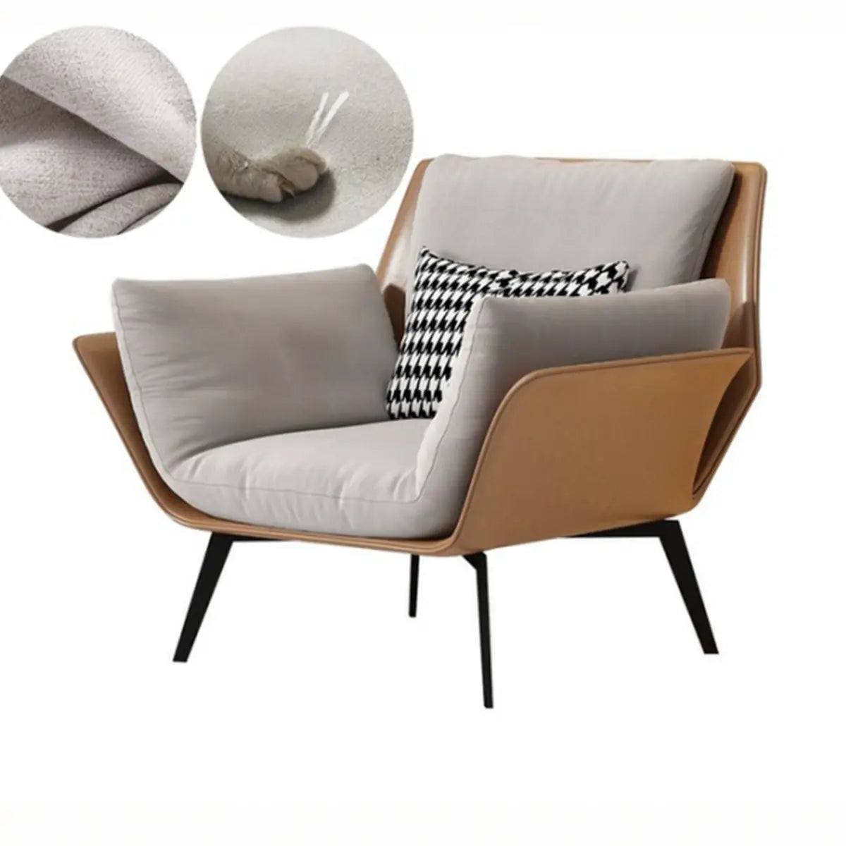 Cushion Back Arm Chair with Removable Cushions — Gray & White / Cotton and Linen