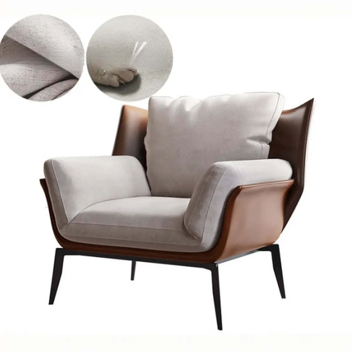 Gray metal linen wood back cushions accent chairs - modern