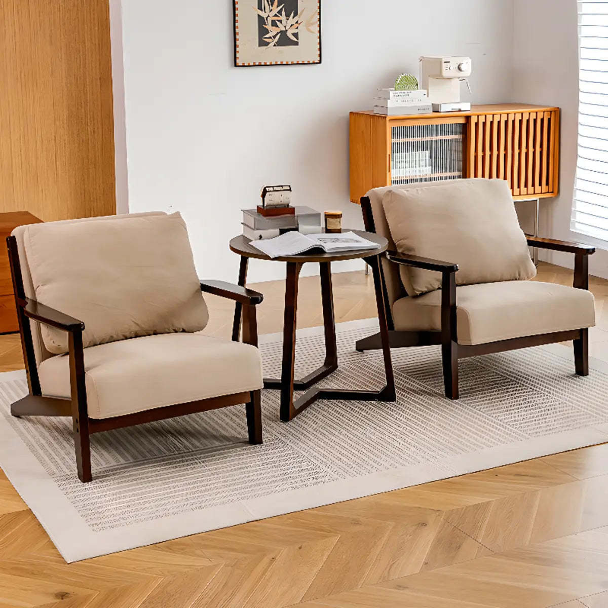 Khaki Pillow Back Accent Chair with Removable Cushions — Brown / Anti Cat Scratch Leather