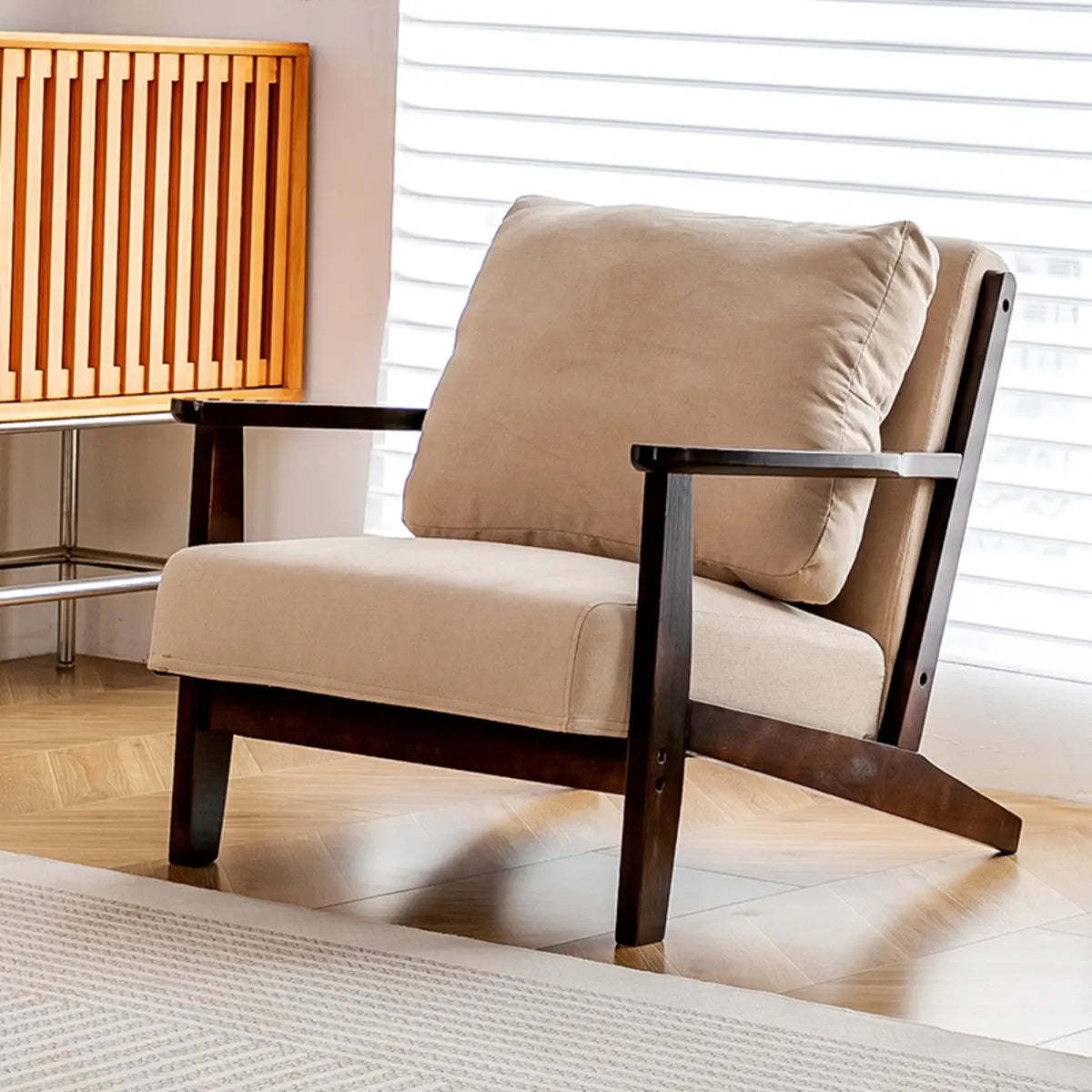 Khaki Pillow Back Accent Chair with Removable Cushions — Gray-White / Anti Cat Scratch Leather