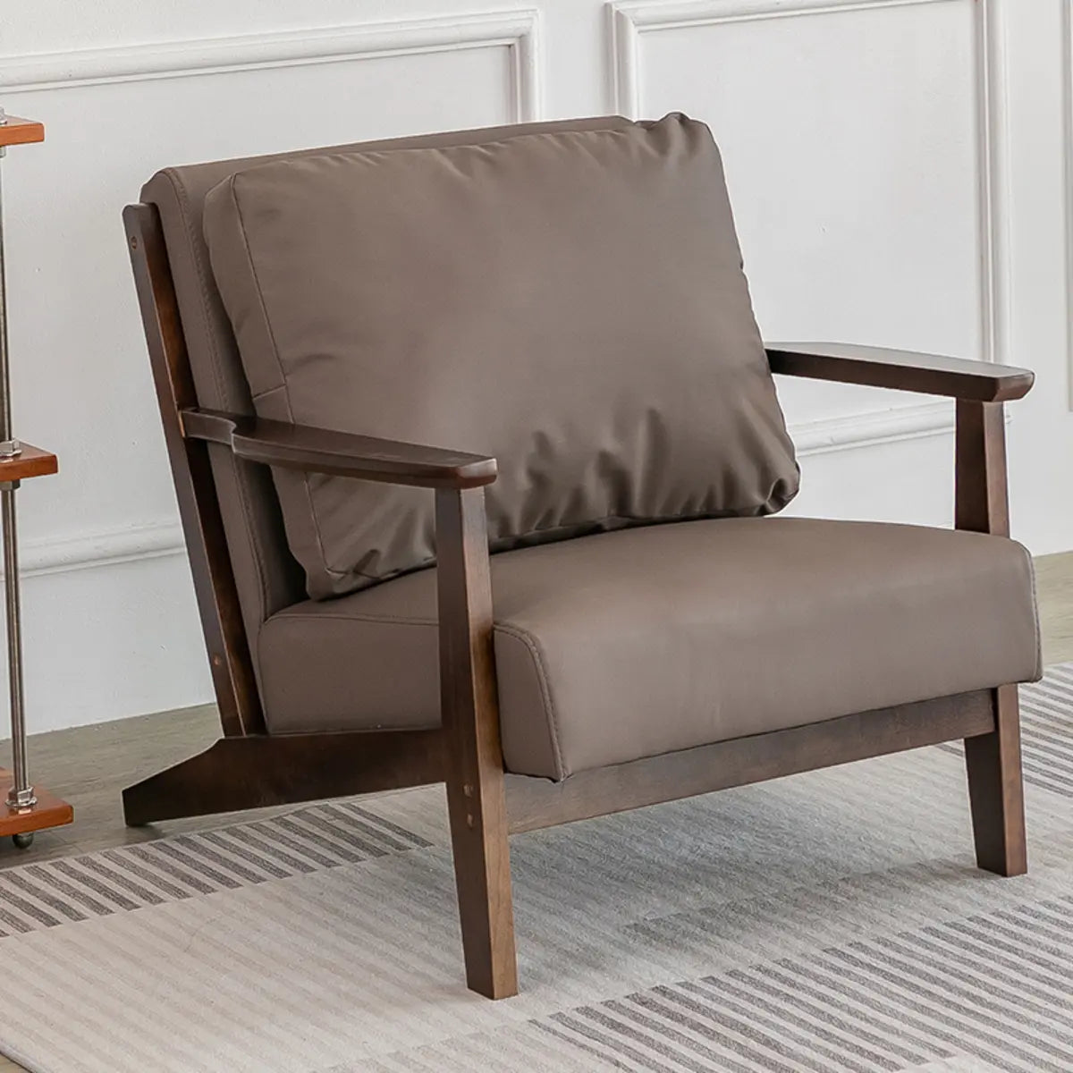 Khaki Pillow Back Accent Chair with Removable Cushions — Khaki / Cotton and Linen