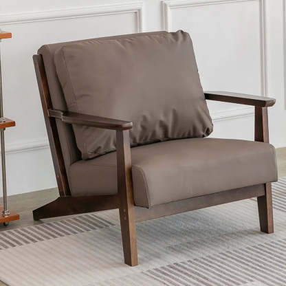 Khaki Pillow Back Accent Chair with Removable Cushions — Khaki / Cotton and Linen