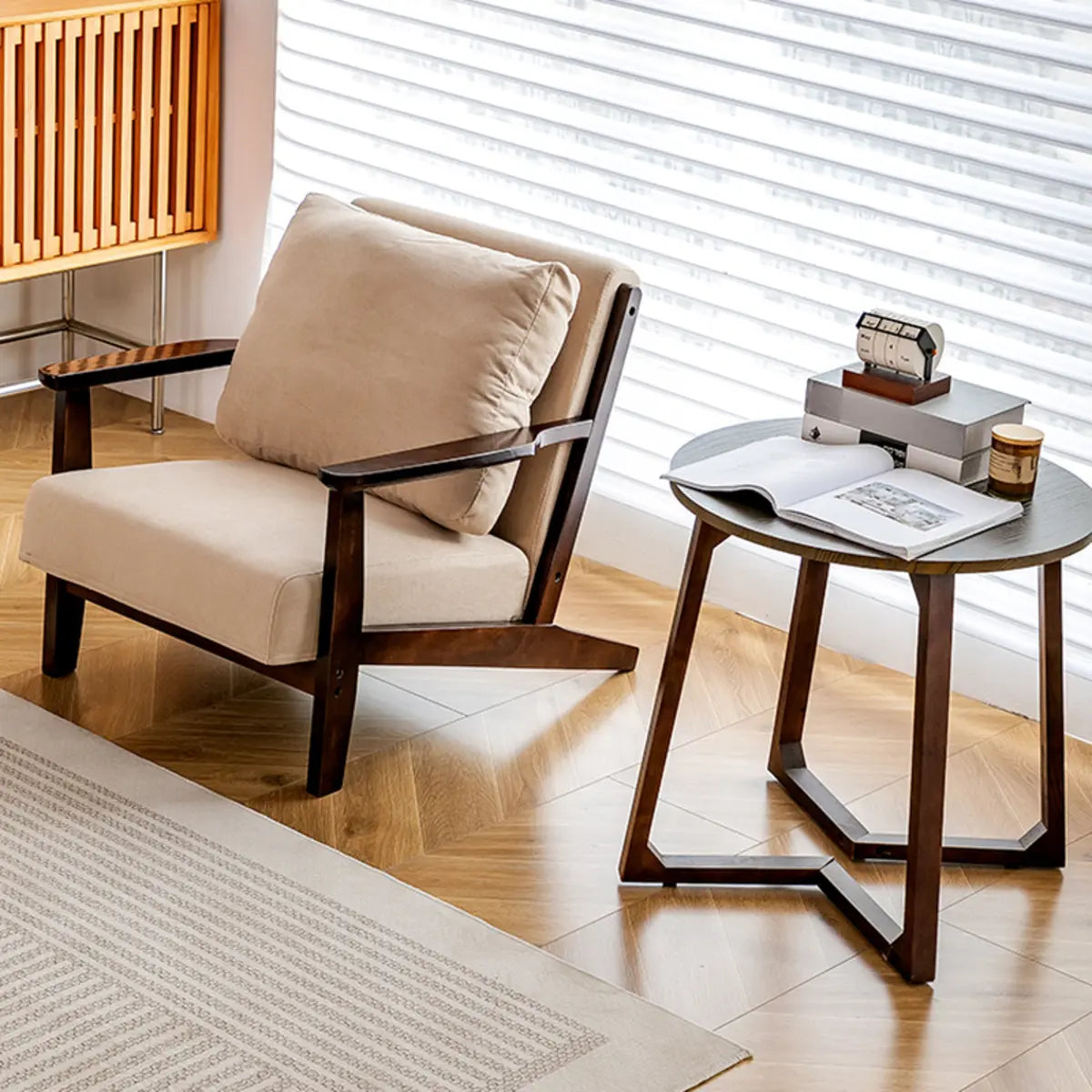 Khaki Pillow Back Accent Chair with Removable Cushions