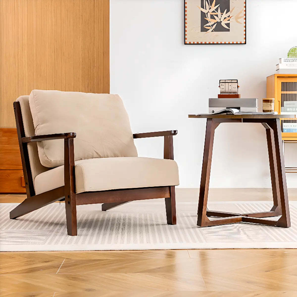 Khaki Pillow Back Accent Chair with Removable Cushions
