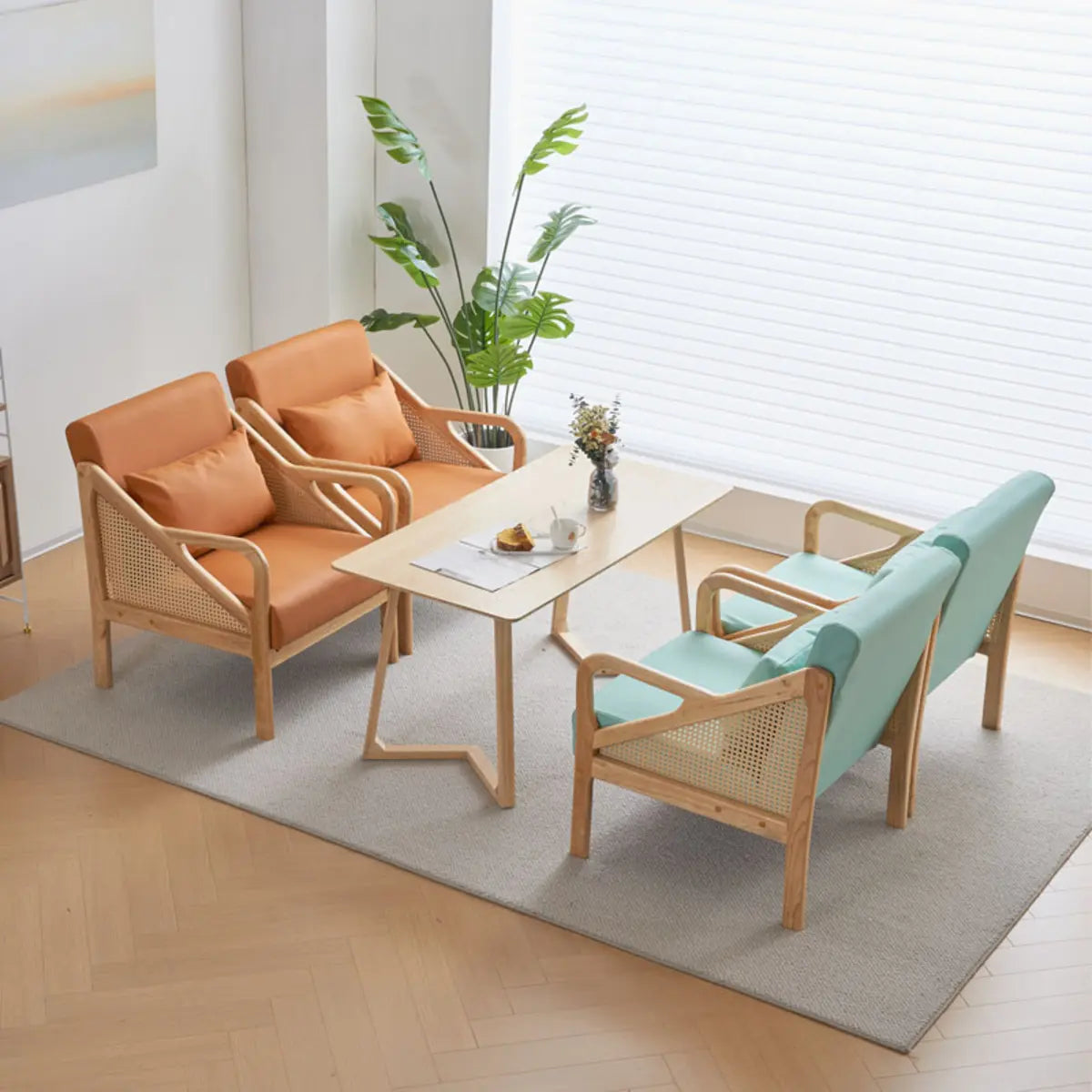 Leather Split Back Accent Chair with Removable Cushions — Apple Green / Anti Cat Scratch Leather