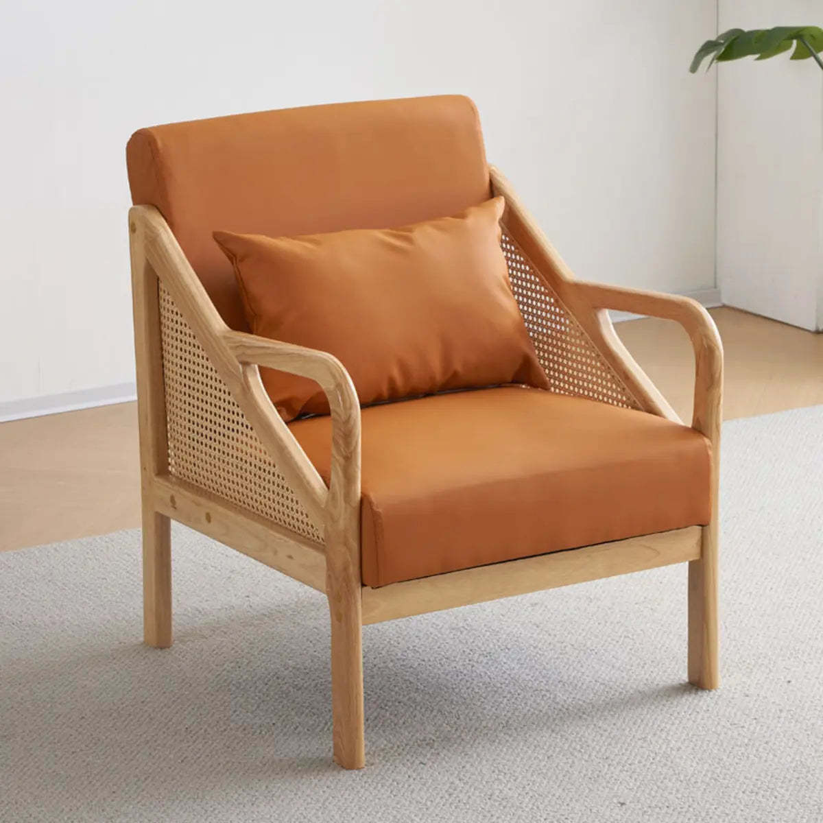 Leather Split Back Accent Chair with Removable Cushions — Orange / Anti Cat Scratch Leather