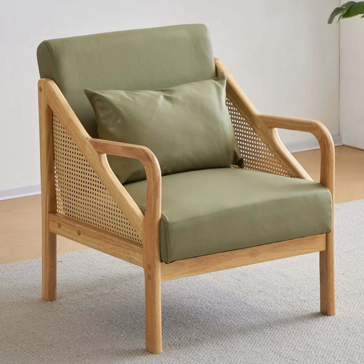 Leather Split Back Accent Chair with Removable Cushions — Mint Green / Cotton and Linen