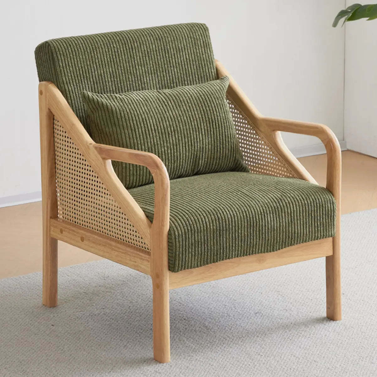Leather Split Back Accent Chair with Removable Cushions — Off-White / Cotton and Linen