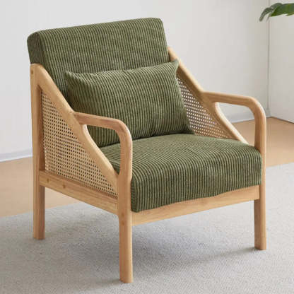 Leather Split Back Accent Chair with Removable Cushions — Off-White / Cotton and Linen