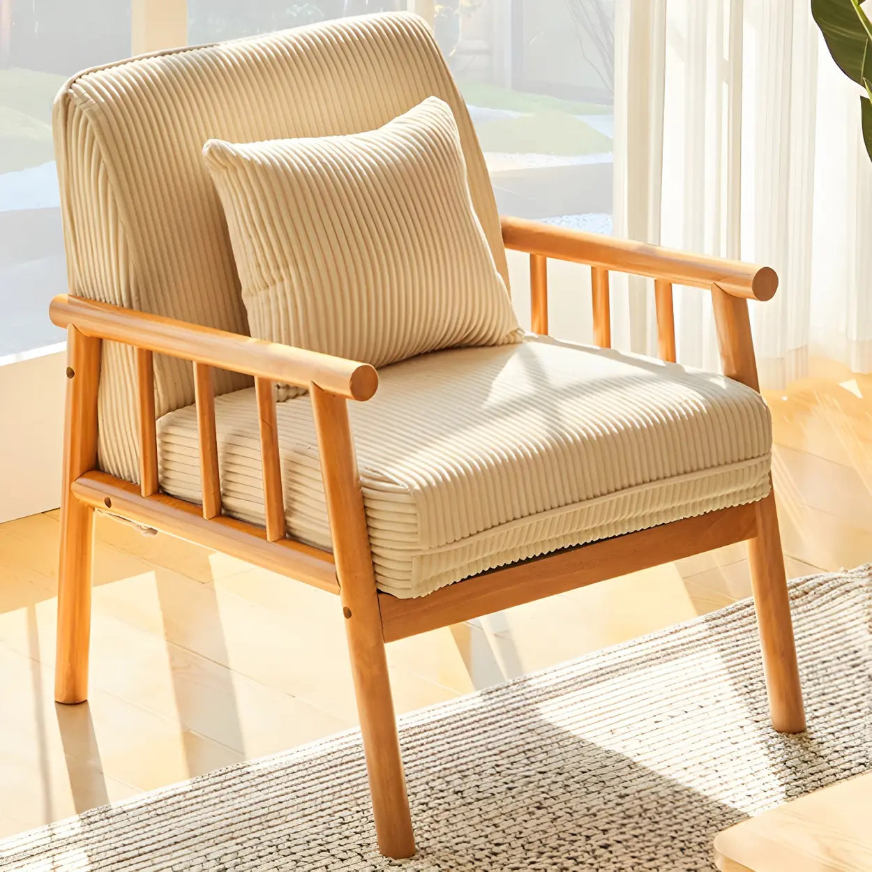 Removable Cushion Off-White Loose-Back Arm Chair