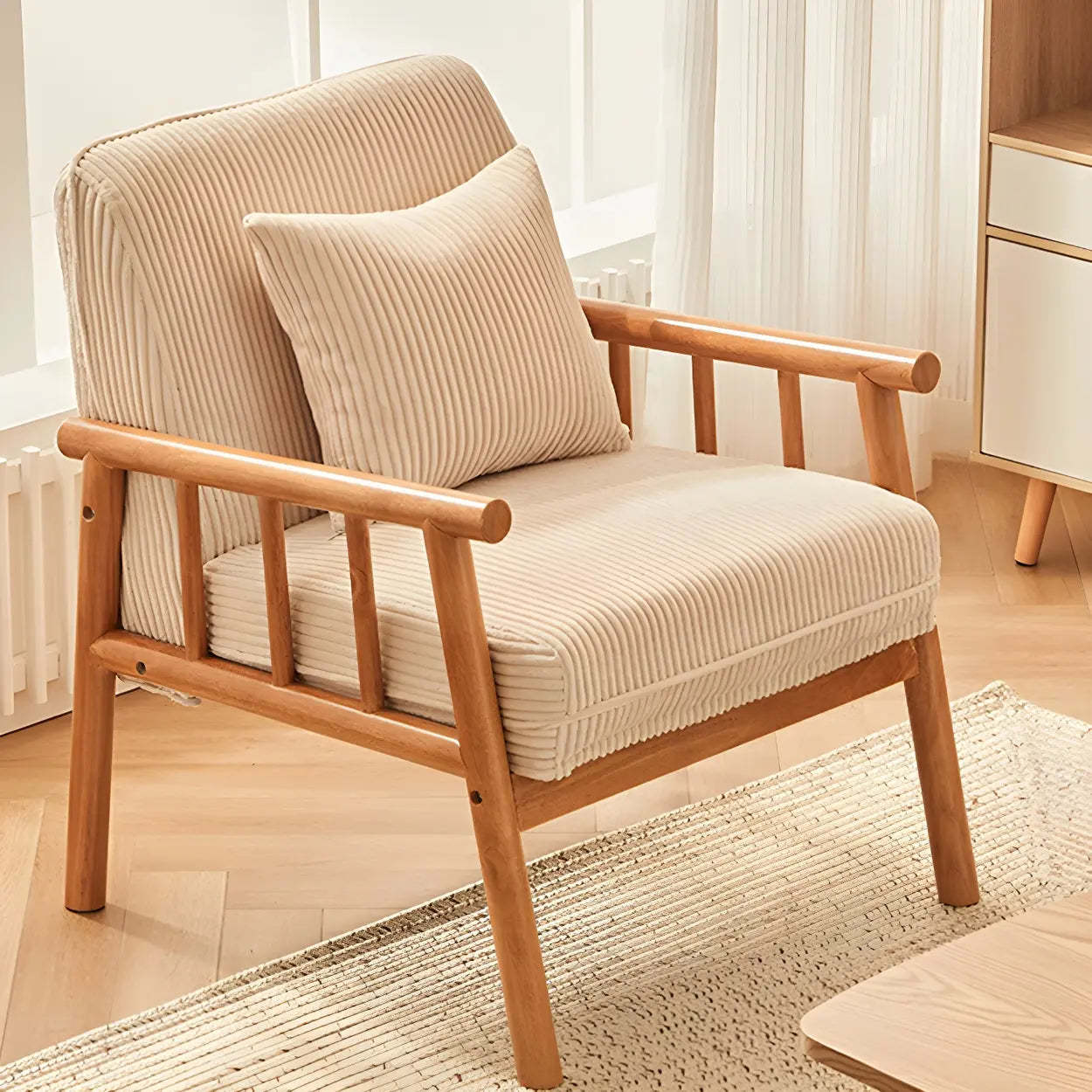 Removable Cushion Off-White Loose-Back Arm Chair