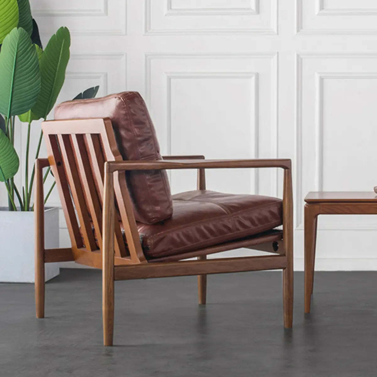 Water-Resistant Leather Removable Cushion Armchair — Square Arm / Full Grain Cow Leather