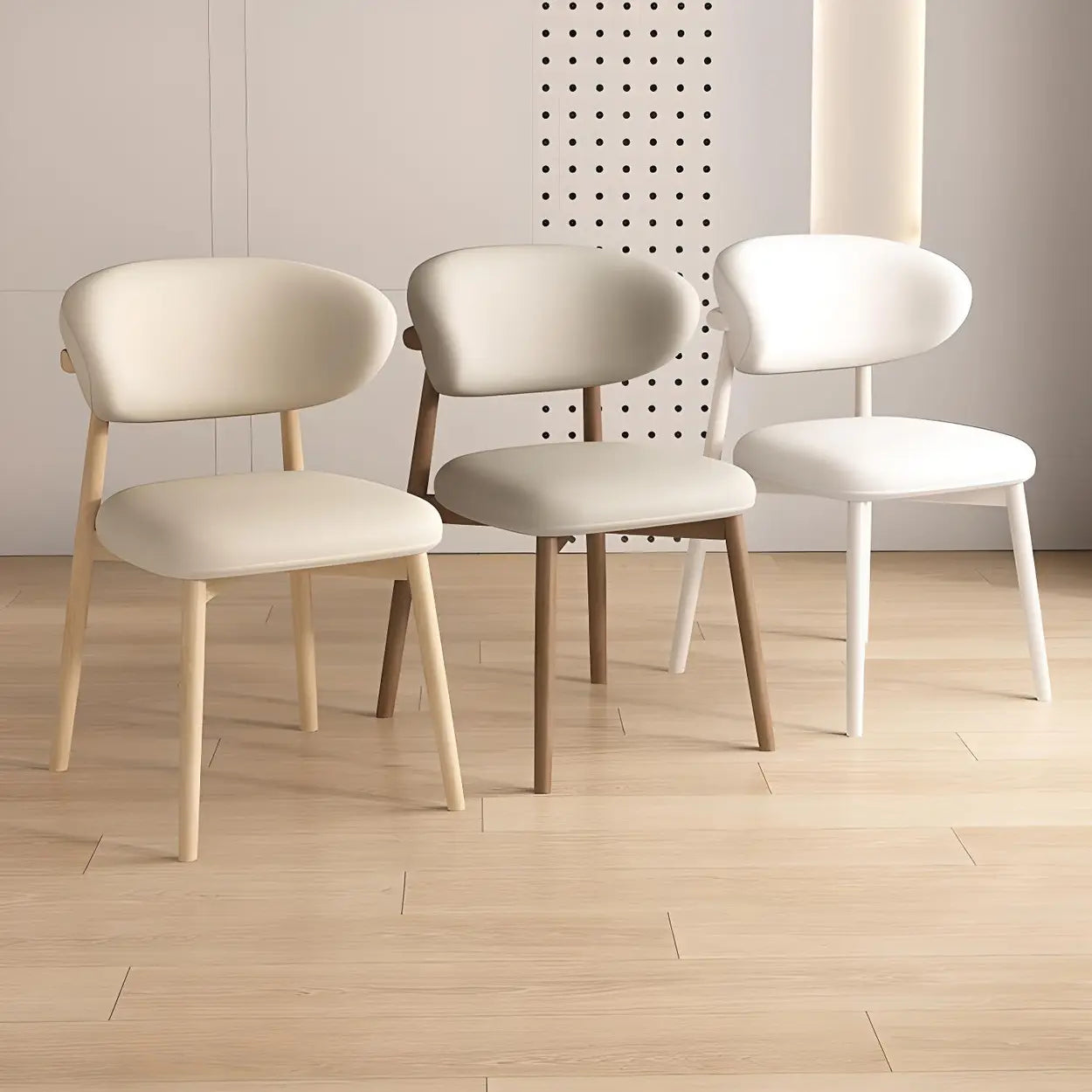 Lighom modern faux curved-back white dining chairs & benches in leather — Beige