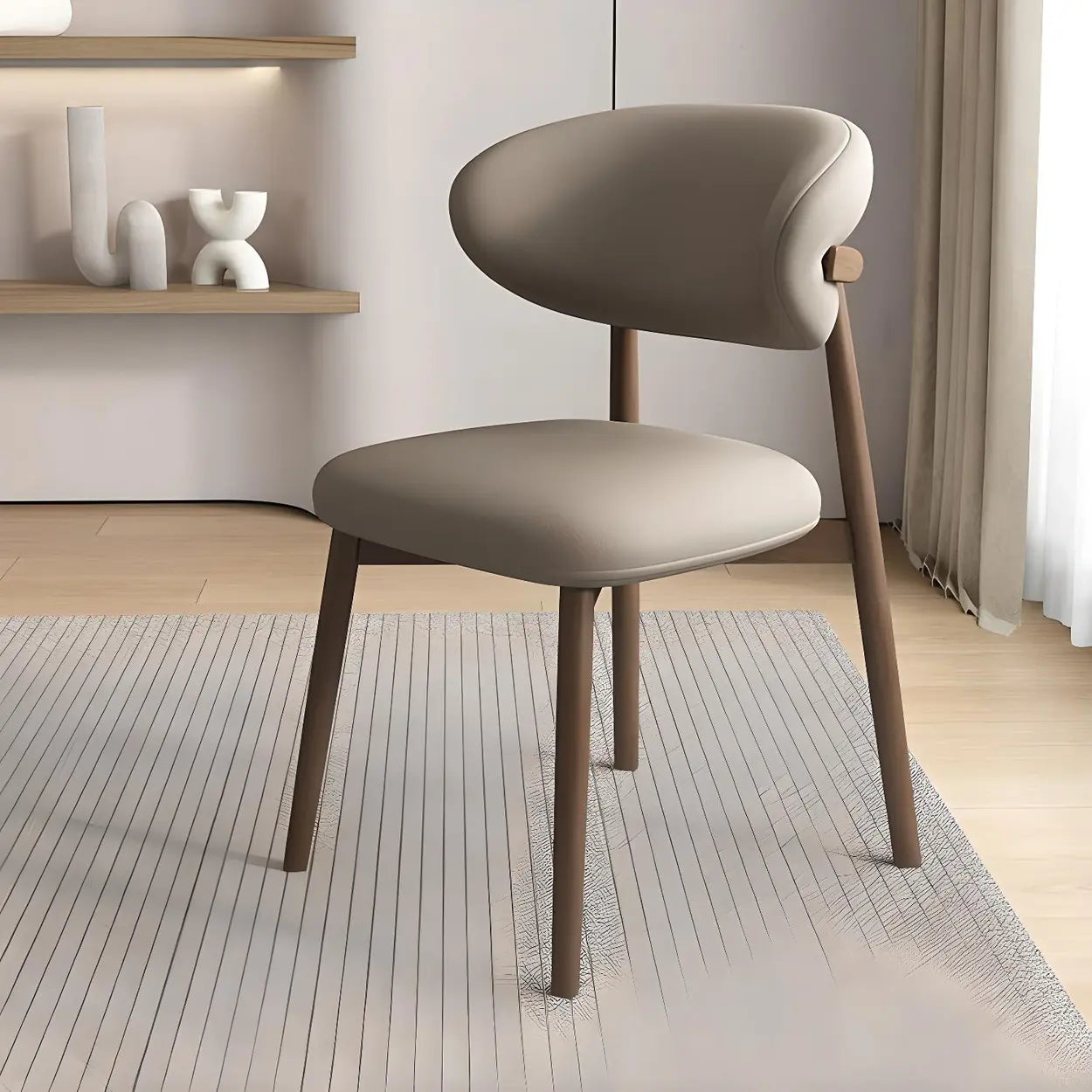 Curved-Back Faux Leather Dining Chair — Dark Gray / Light Walnut