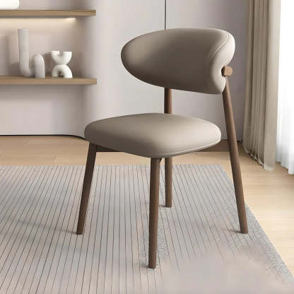 Curved-Back Faux Leather Dining Chair — Dark Gray / Light Walnut