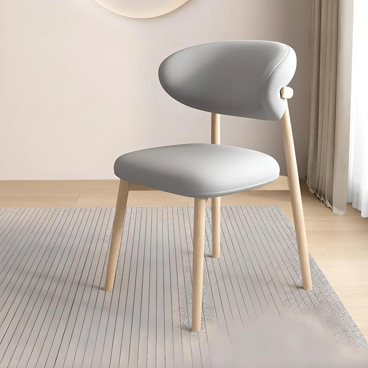 Gray modern faux curved-back dining chairs & benches — Light Walnut / Light Gray
