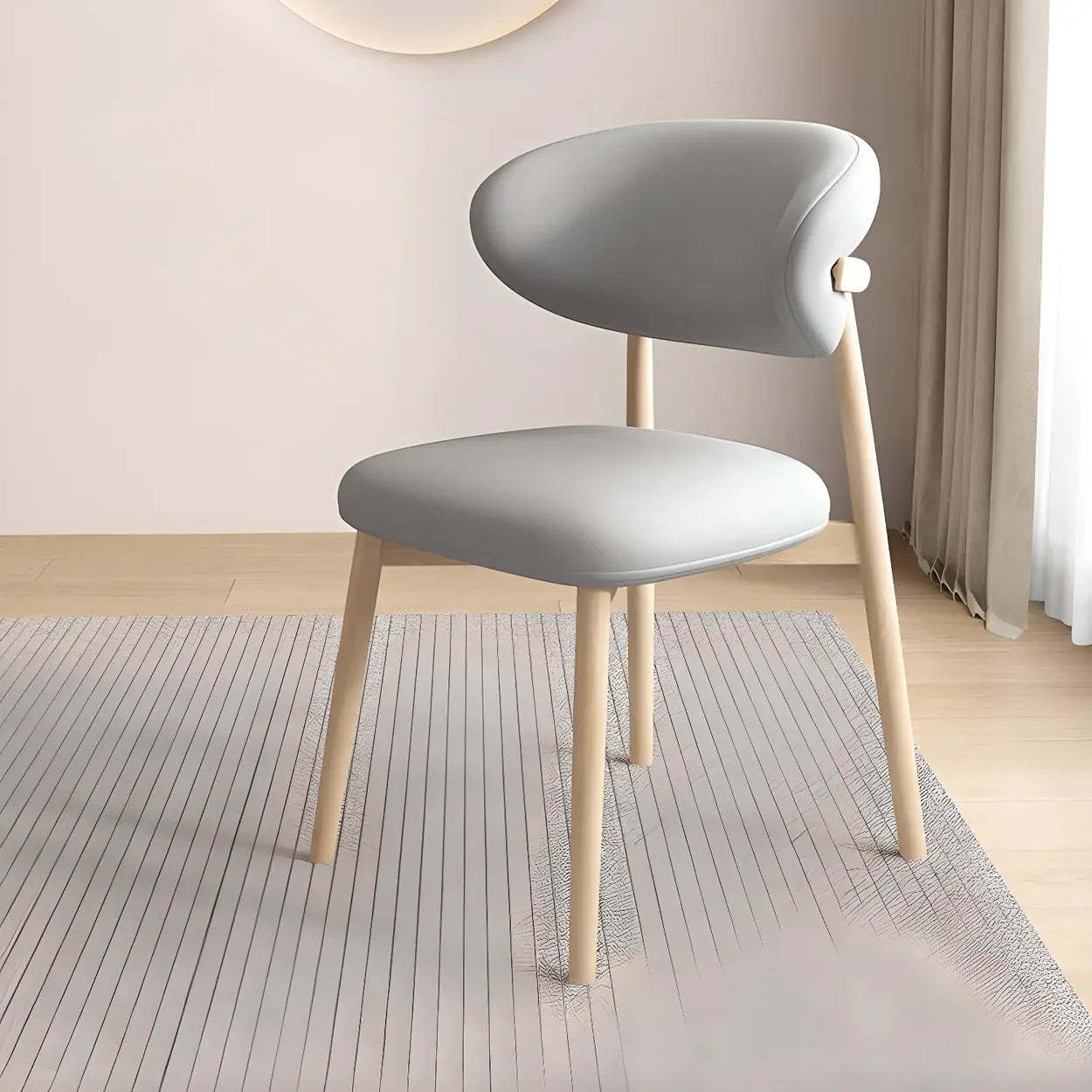 Gray modern faux curved-back dining chairs & benches — Light Walnut / Light Gray