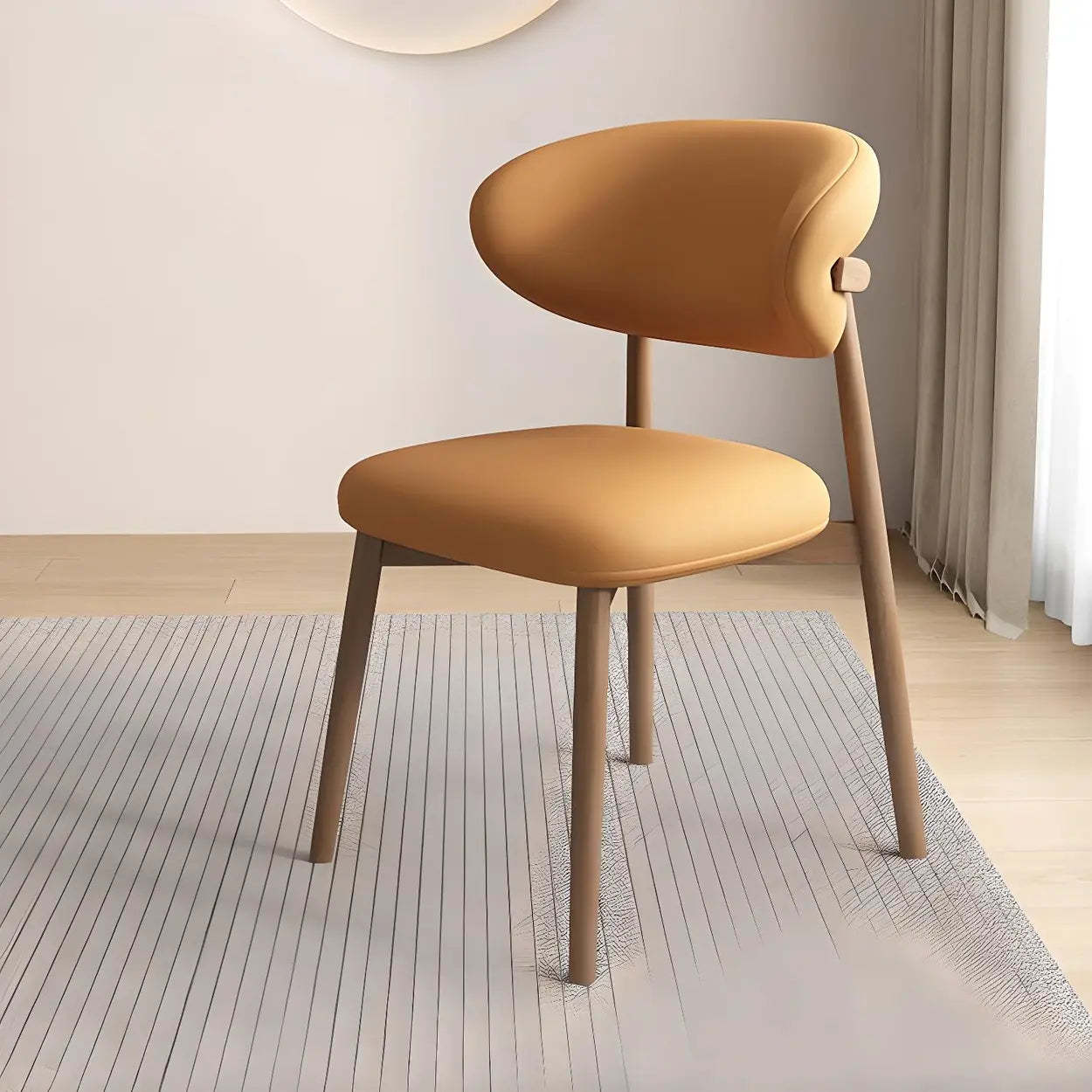 Gray modern faux curved-back dining chairs & benches — Light Walnut / Dark Khaki