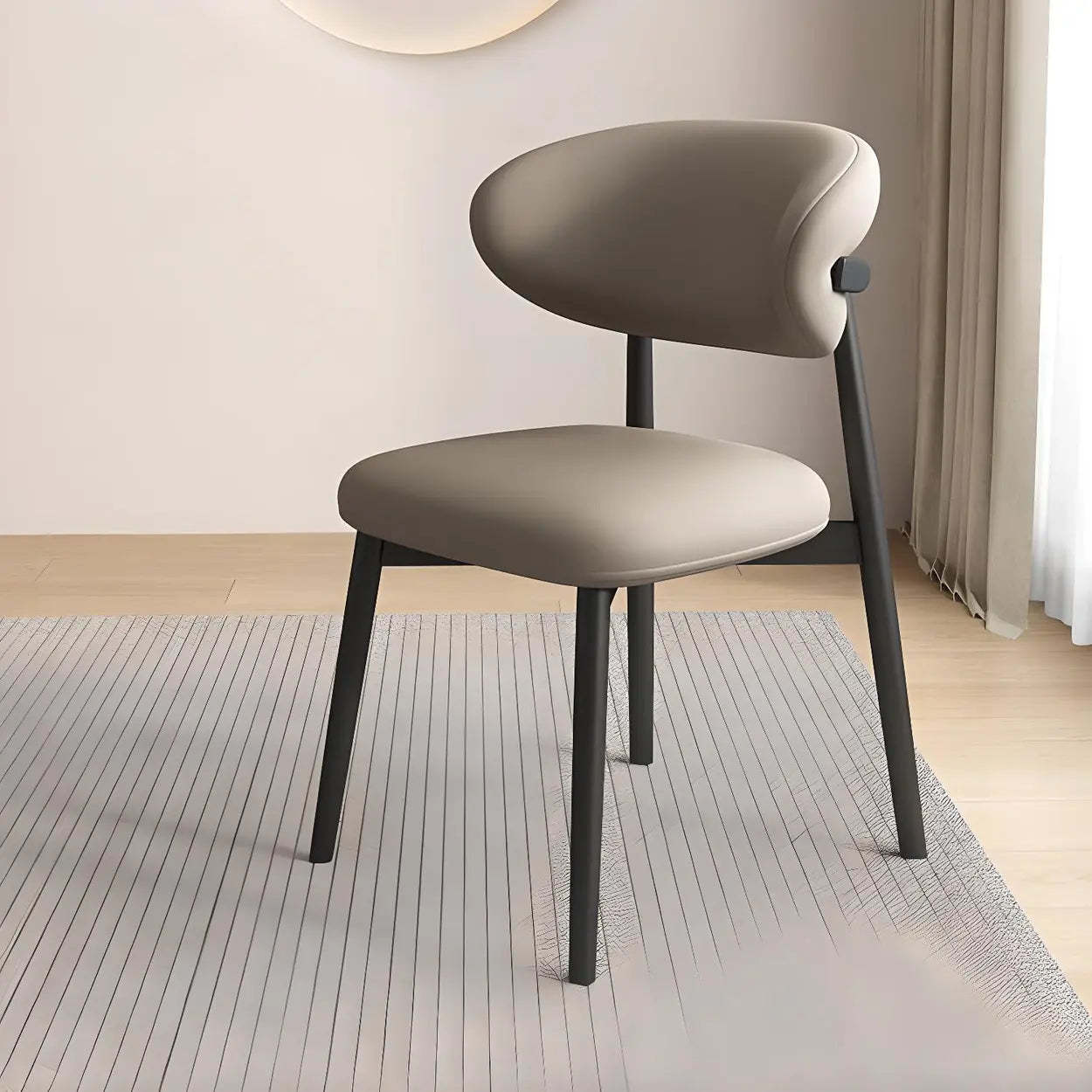 Curved-Back Faux Leather Dining Chair — Light Gray / Light Walnut