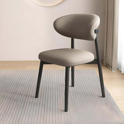 Curved-Back Faux Leather Dining Chair — Light Gray / Light Walnut