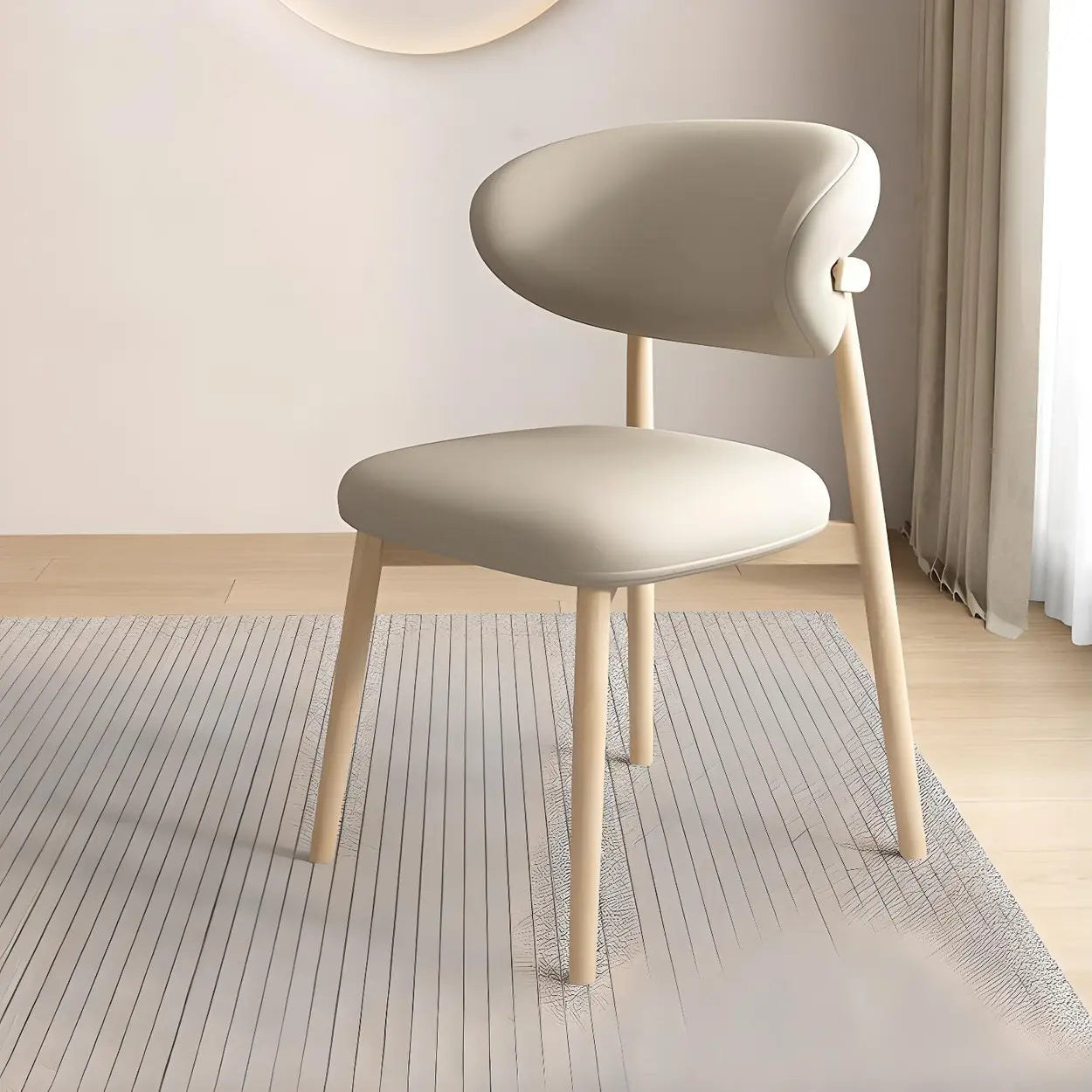 Gray leather wood curved-back faux dining chairs & benches - modern