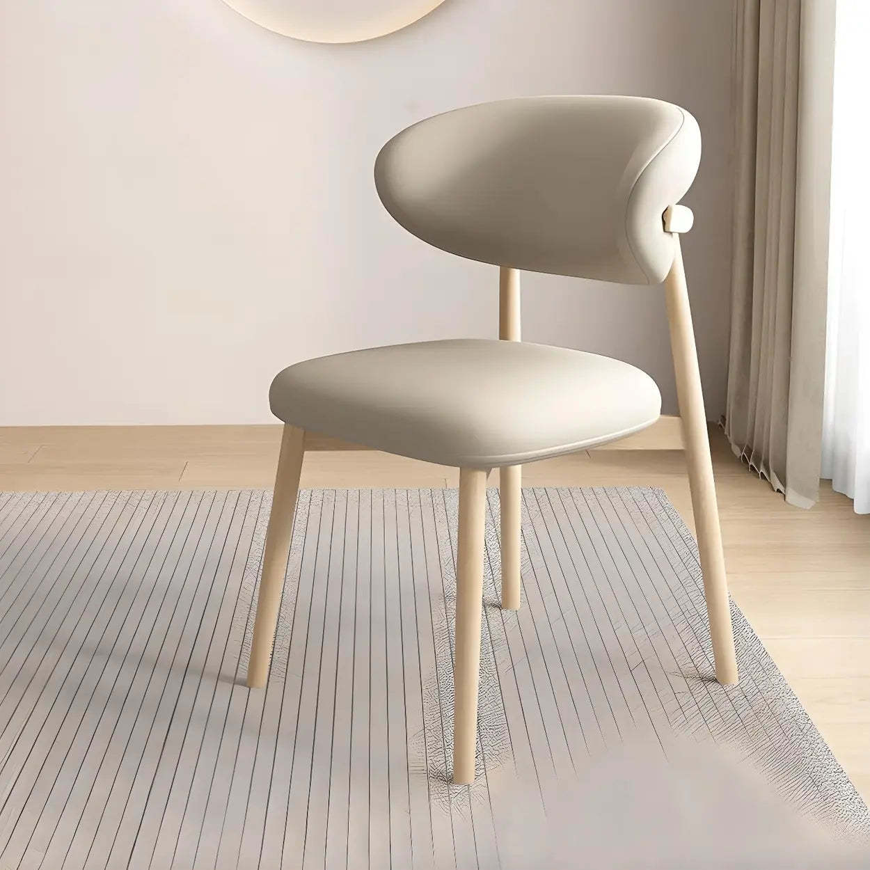 Gray leather wood curved-back faux dining chairs & benches - modern