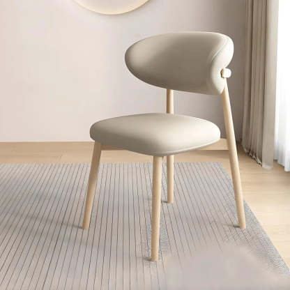 Gray leather wood curved-back faux dining chairs & benches - modern