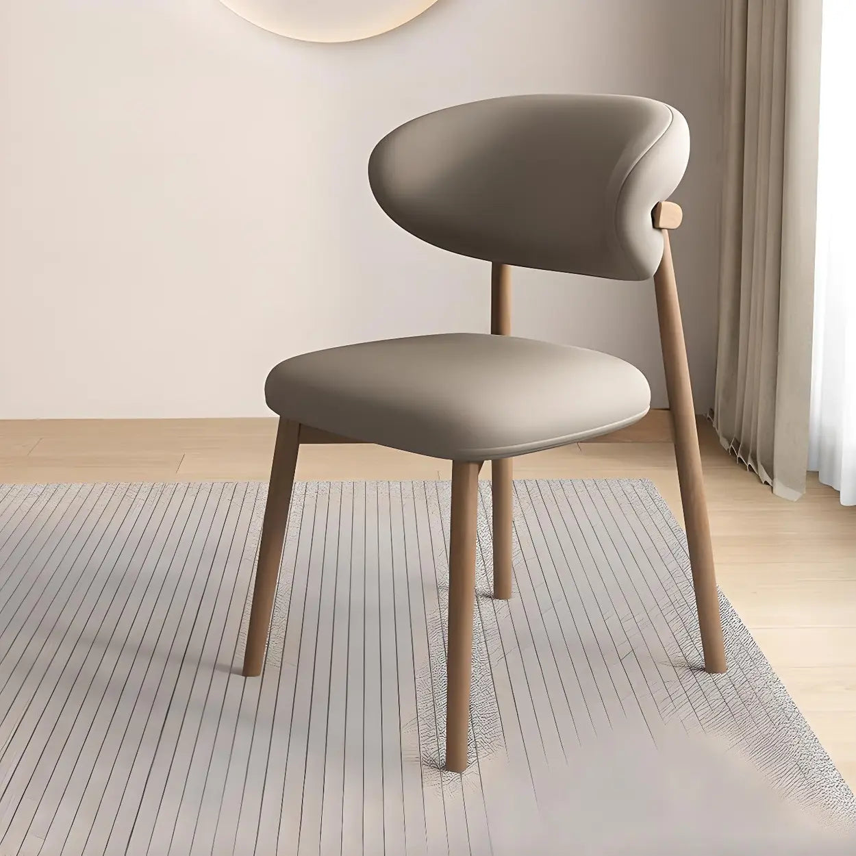 Modern faux curved-back gray leather wood dining chairs & benches, Lighom
