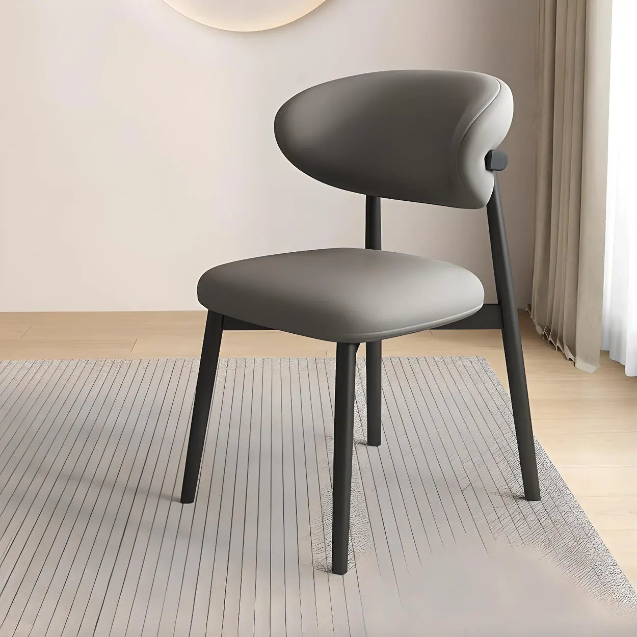 Modern curved-back faux gray leather wood dining chairs & benches, Lighom