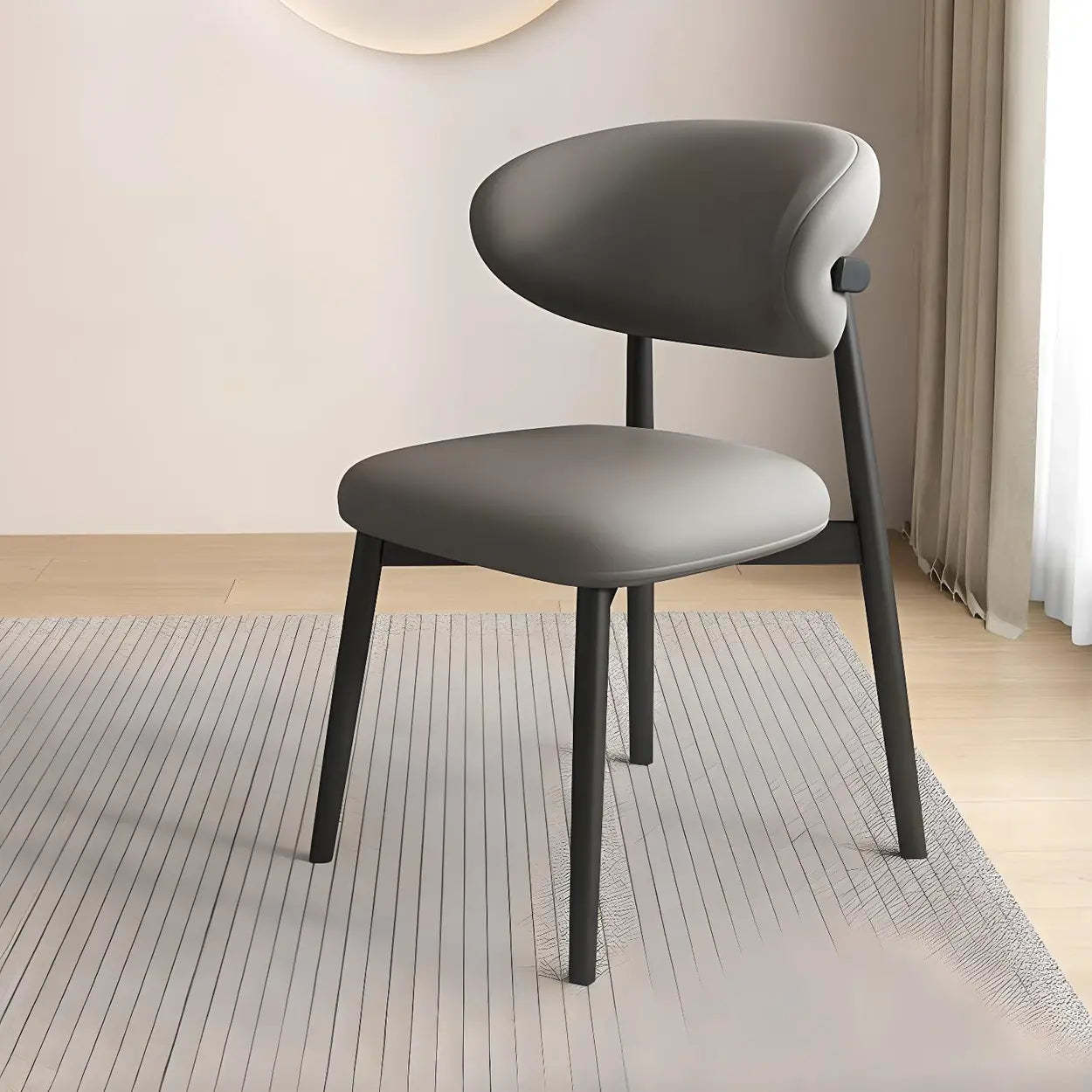 Modern curved-back faux gray leather wood dining chairs & benches, Lighom