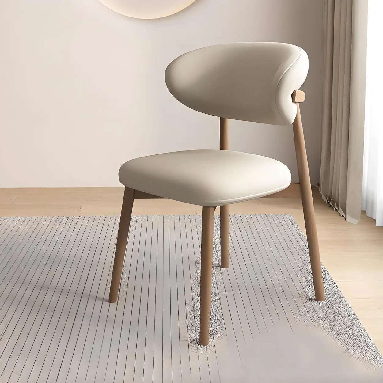 Modern curved-back faux gray leather wood dining chairs & benches