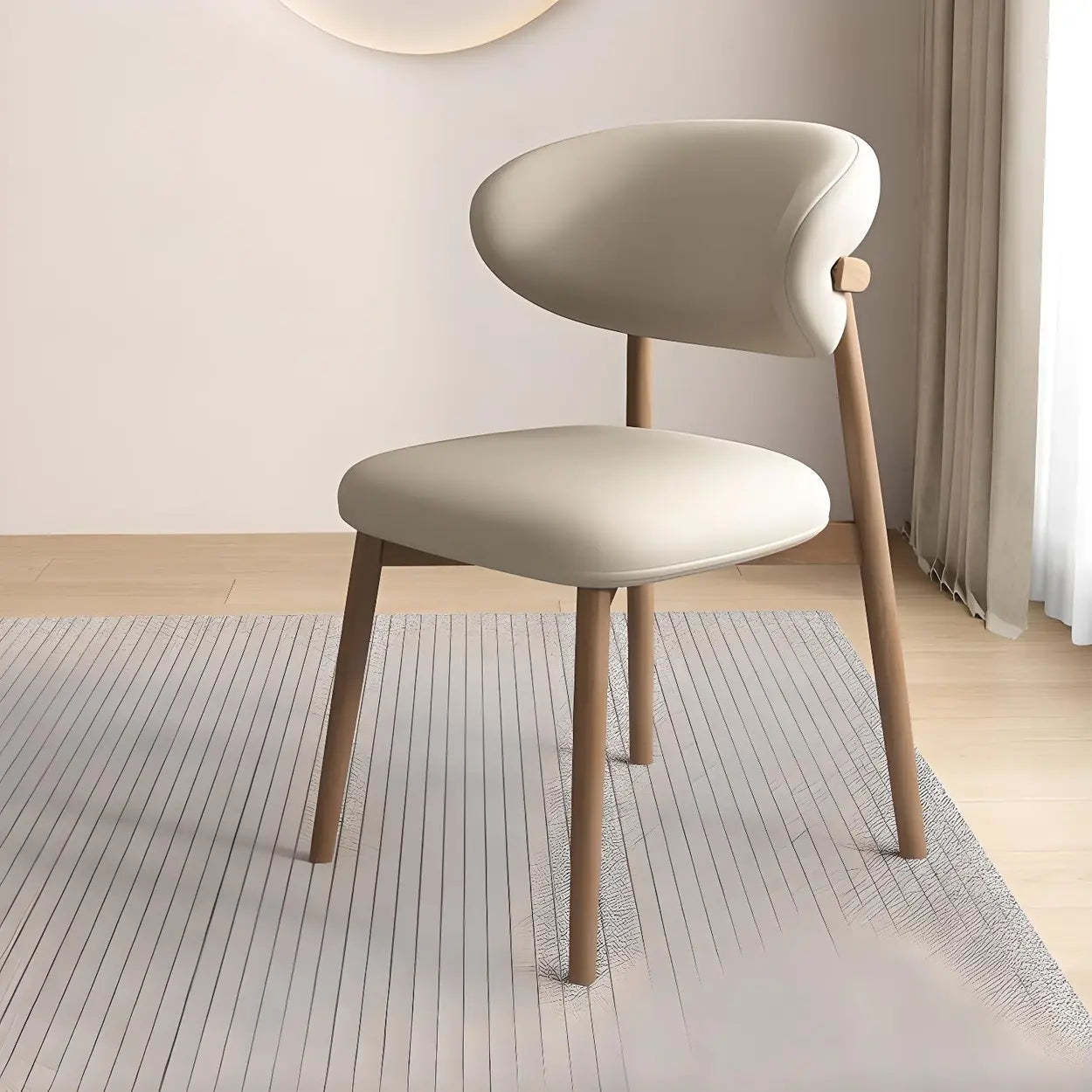 Modern curved-back faux gray leather wood dining chairs & benches
