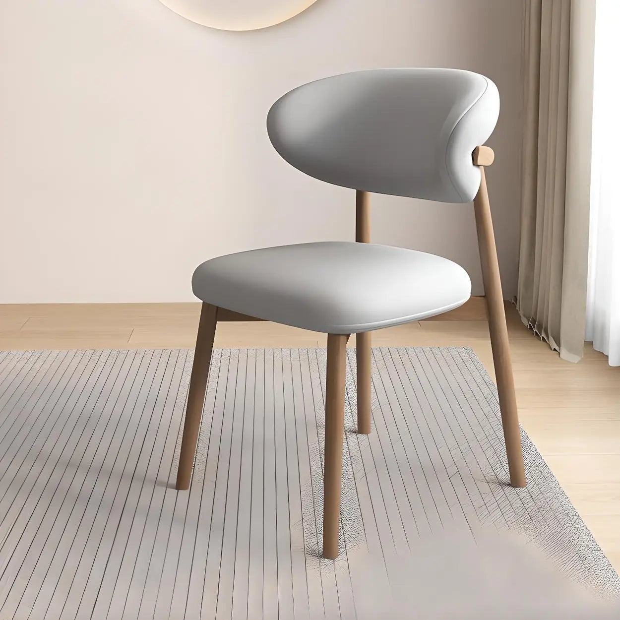 Gray leather wood curved-back faux dining chairs & benches - modern