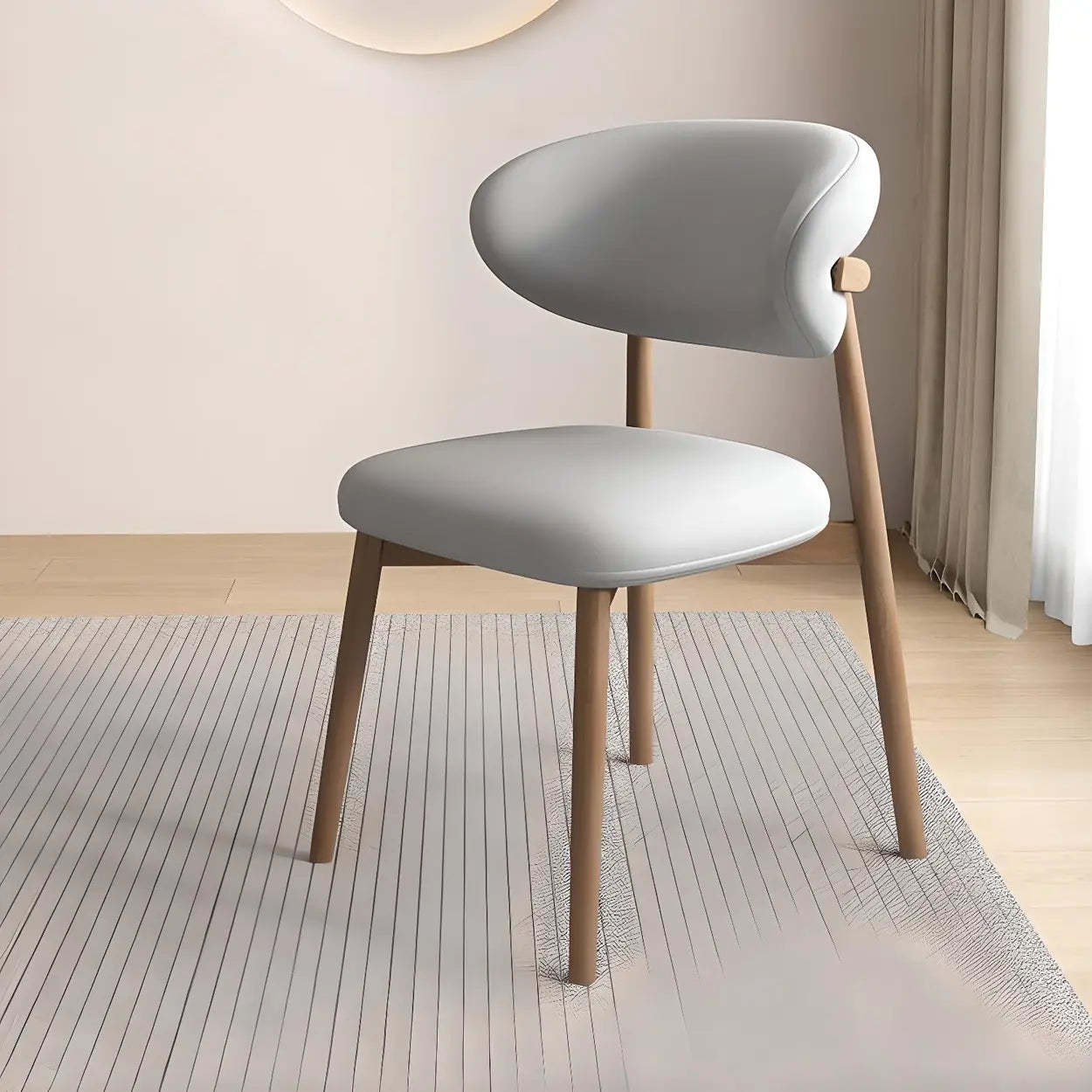 Gray leather wood curved-back faux dining chairs & benches - modern