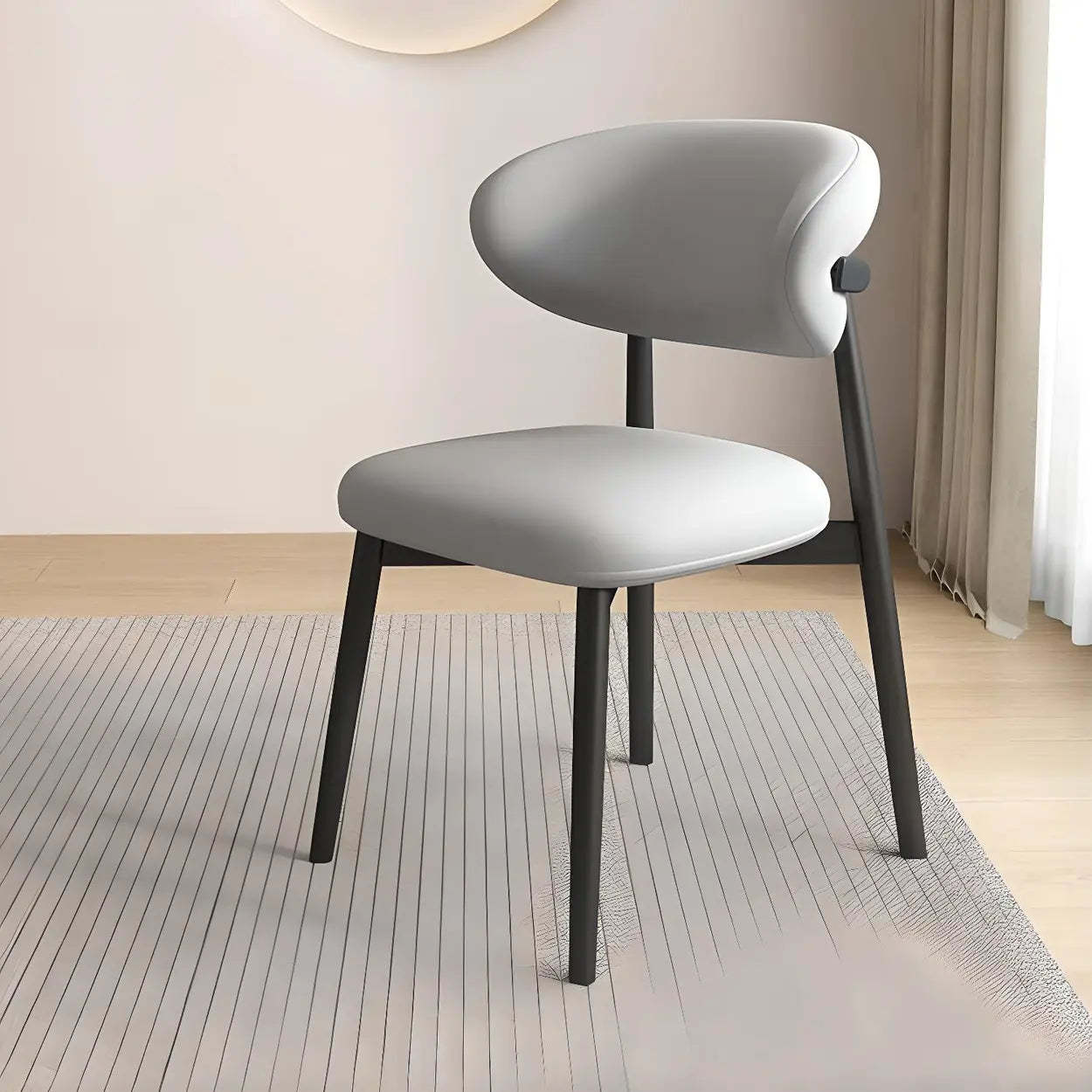 Curved-Back Faux Leather Dining Chair — Dark Gray / Walnut