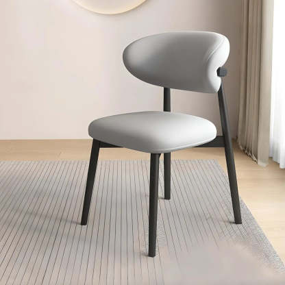 Curved-Back Faux Leather Dining Chair — Dark Gray / Walnut