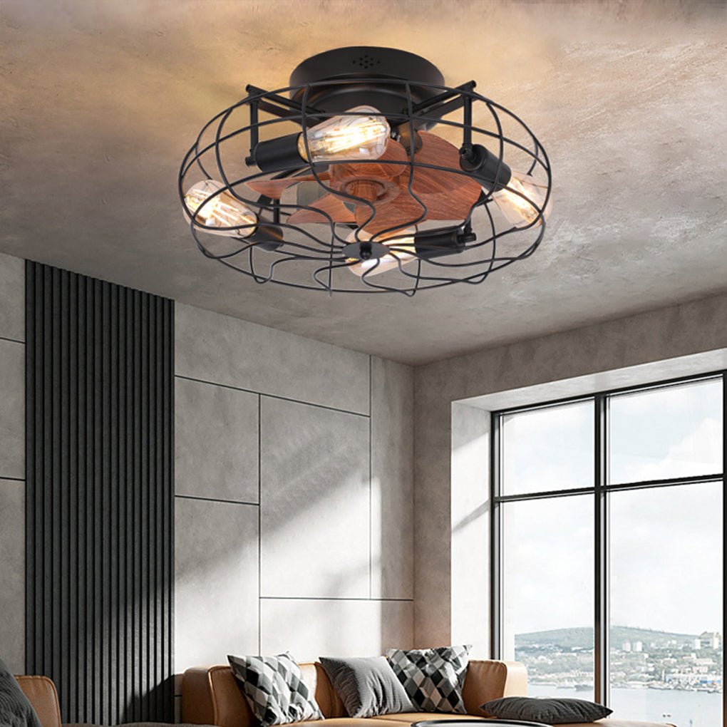Lighom industrial retro 3-speed black ceiling fans in wood