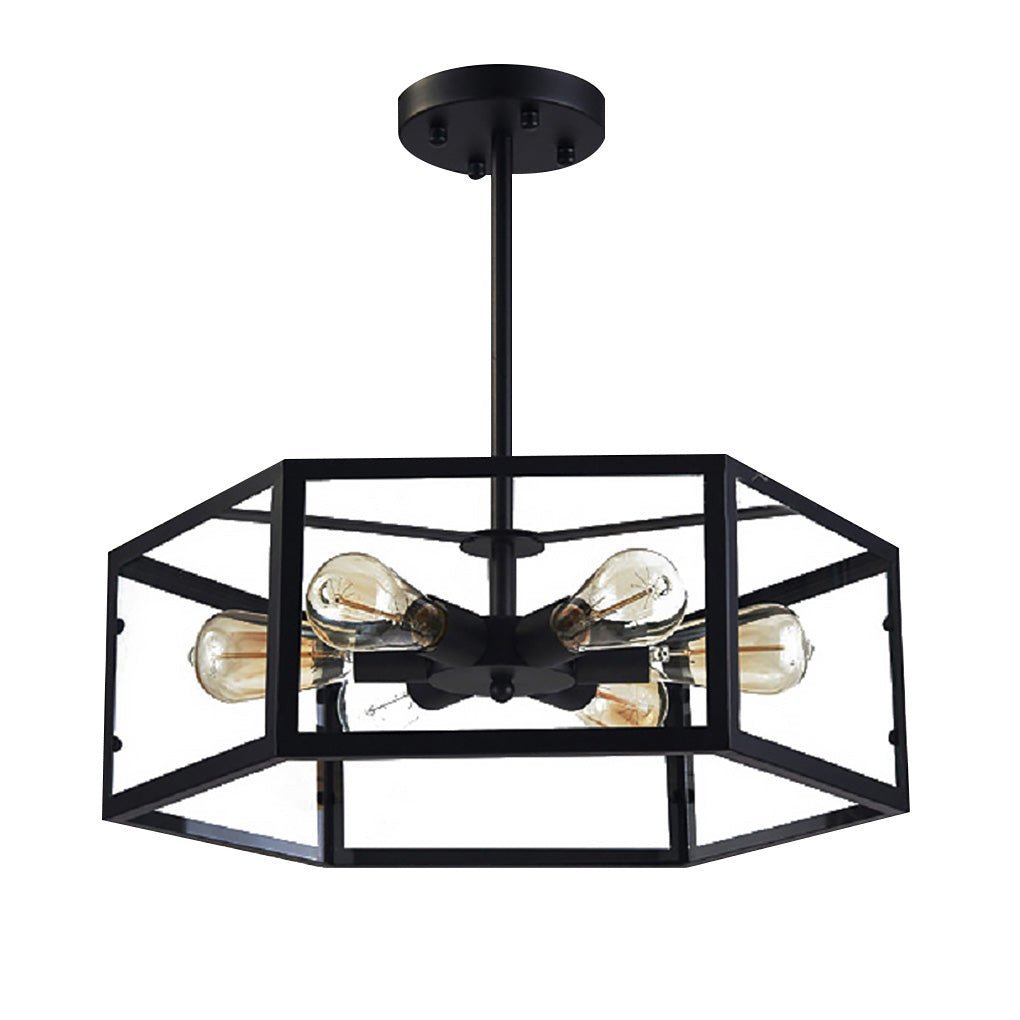 Retro Geometric Hexagonal Glass LED Cafe Ceiling Light
