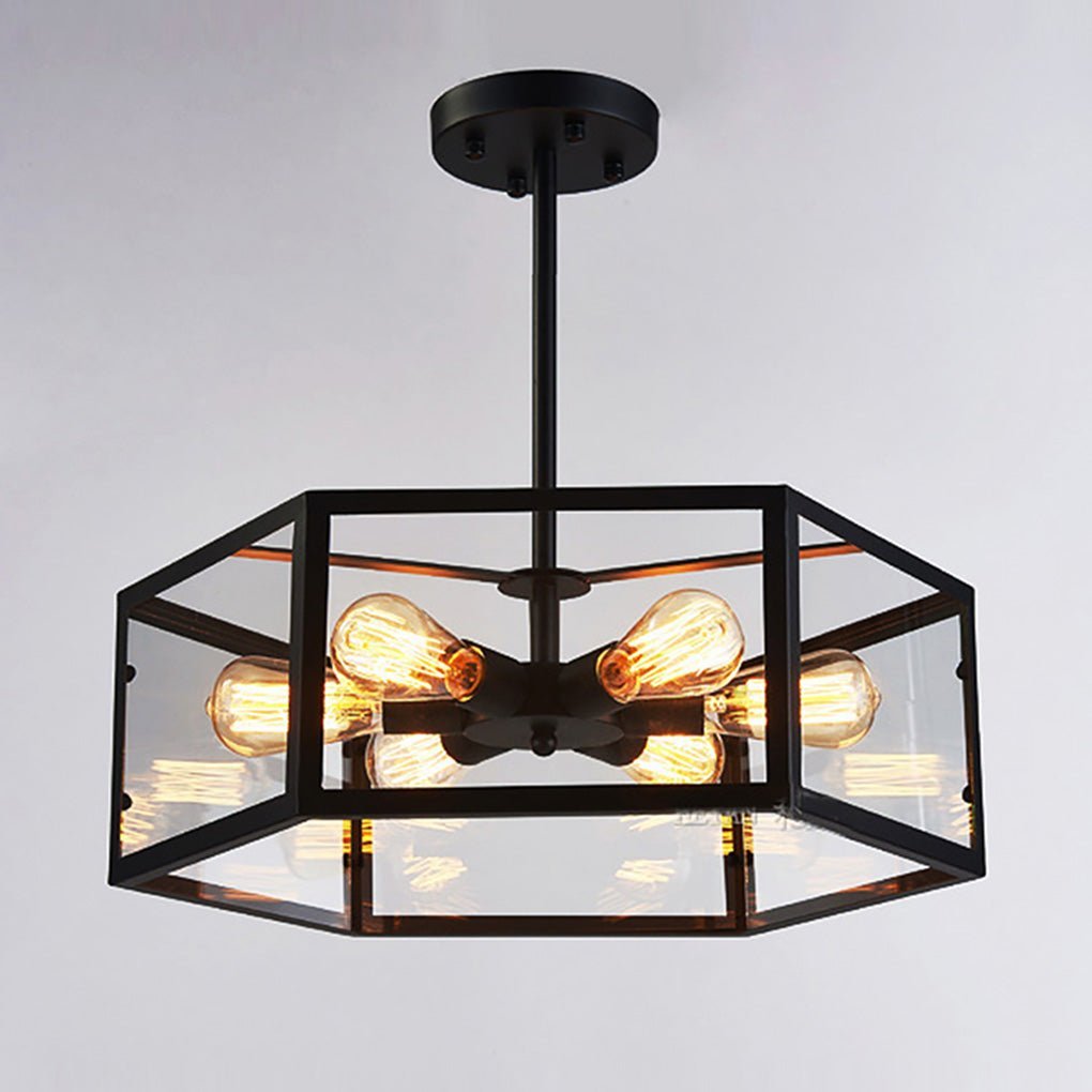 Retro Geometric Hexagonal Glass LED Cafe Ceiling Light