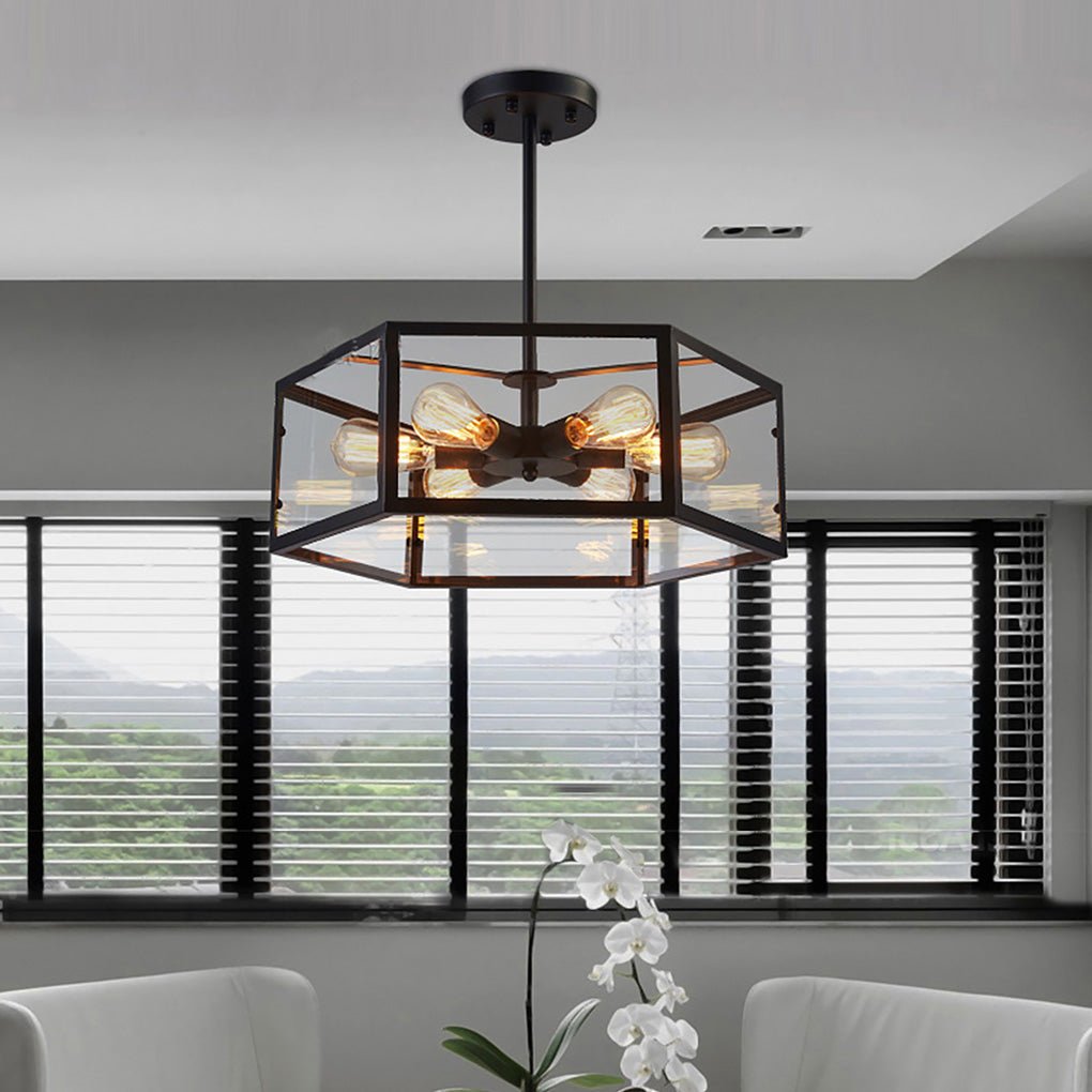 Lighom industrial hexagonal retro black pendant lighting in glass metal iron