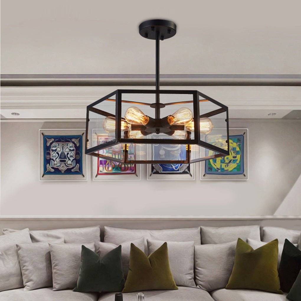 Retro Geometric Hexagonal Glass LED Cafe Ceiling Light