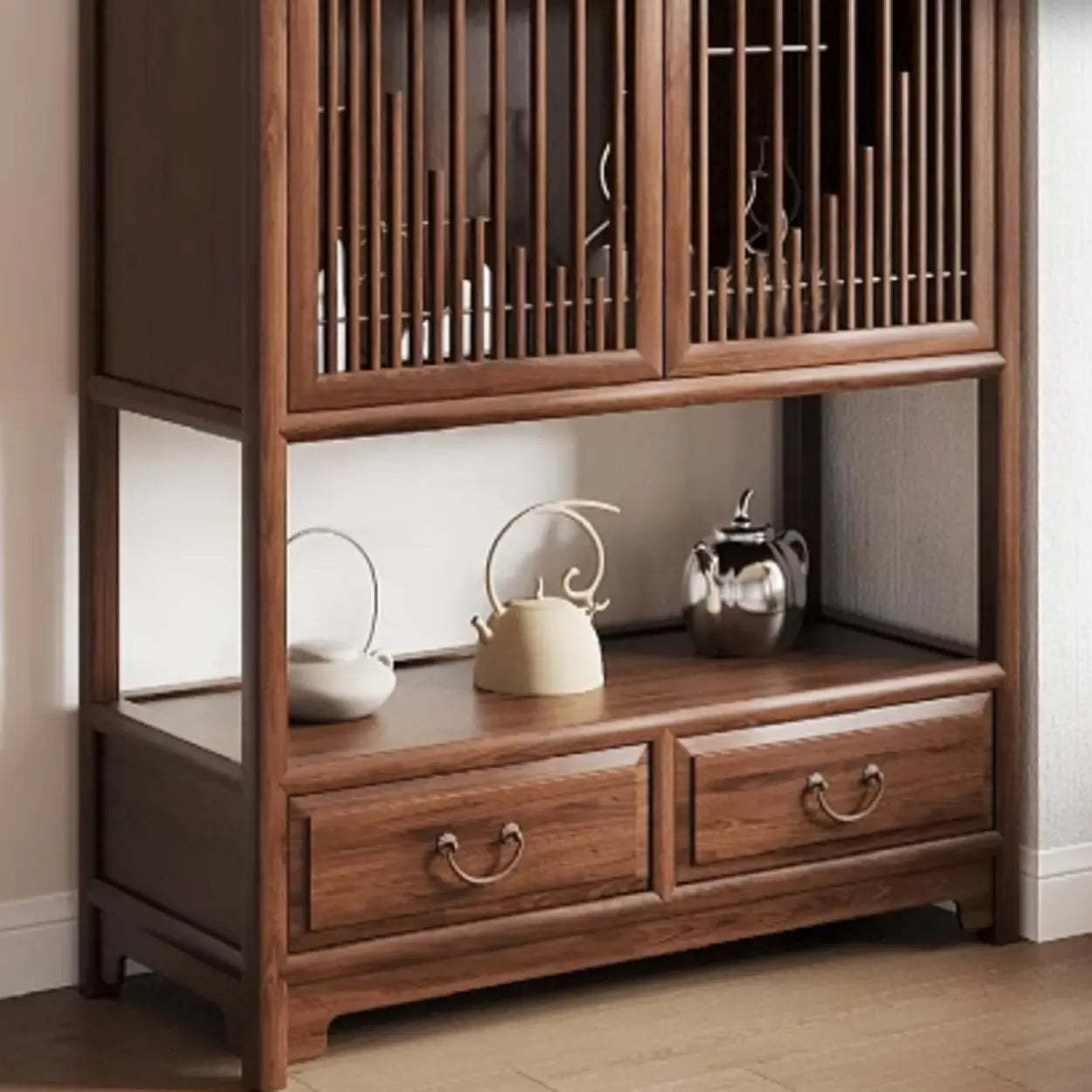 Retro Freestanding Brown Wood Large Display Cabinet