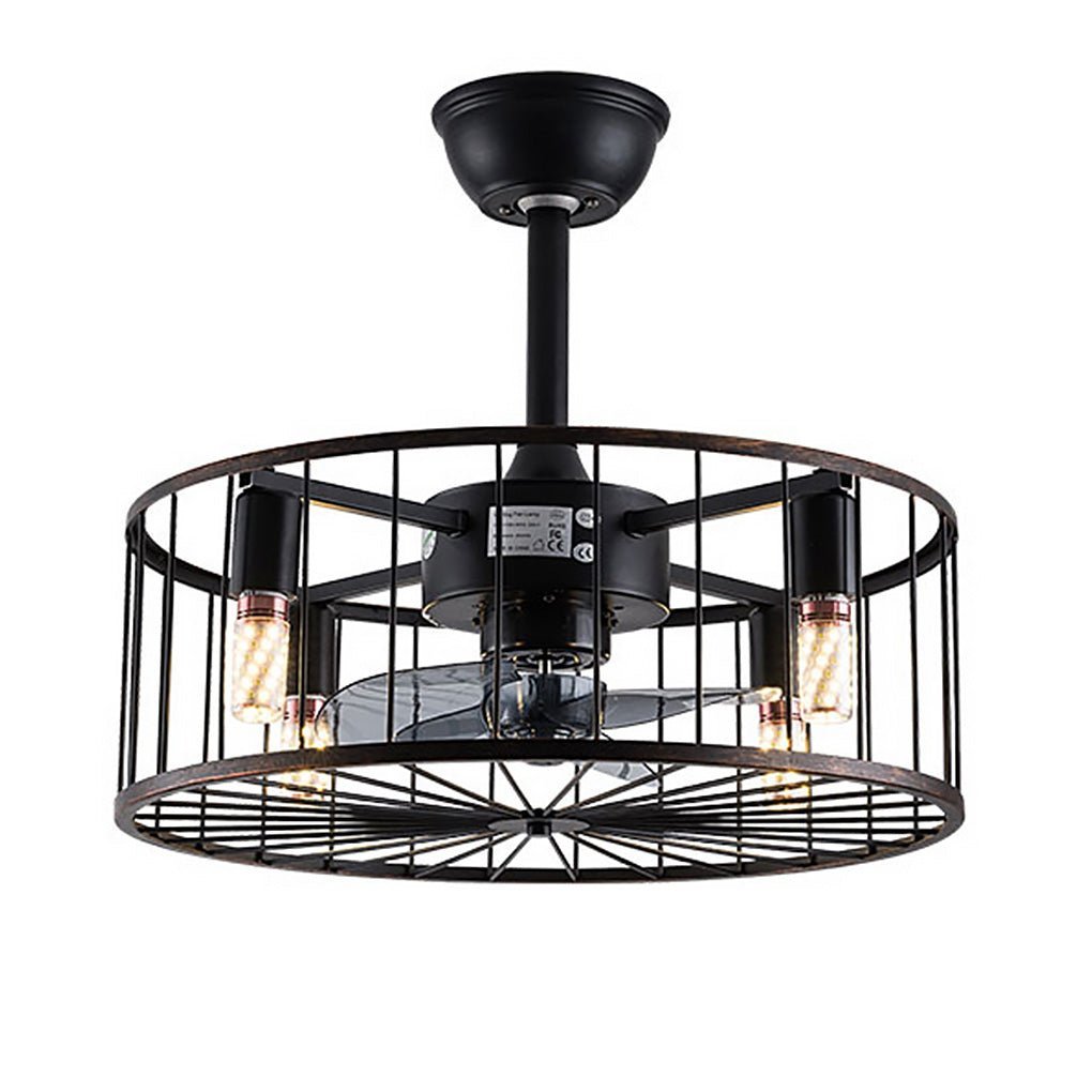 Retro Industrial Timing Three-speed Wind Regulation Mute Cage Bladeless Ceiling Fan Lamp-Lighom